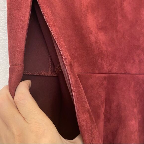 Lulus Dearest Dream burgundy Red Suede scallop short Skater holiday Dress S - Picture 11 of 13